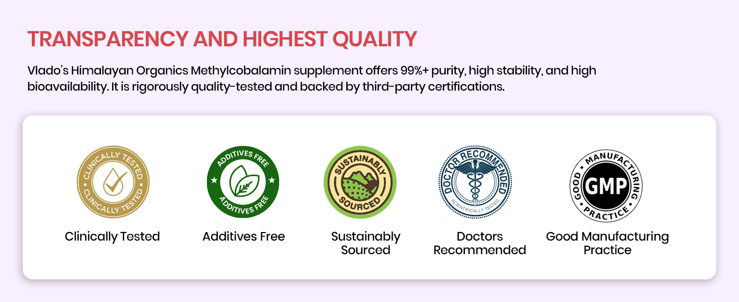 Vlado's Himalayan Organics Vitamin B12 Tablets 1500 mcg - Active form of Methylcobalamin Vitamin B12 Supplements for Men & Women - 60 Veg Tablets