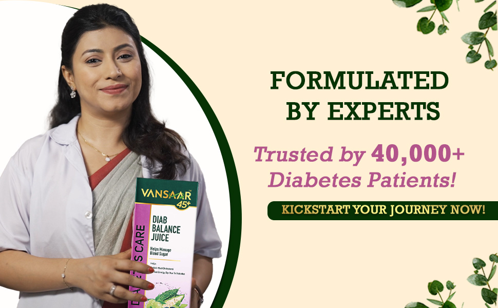 Vansaar 45+ Diab Balance Juice, 1L | Ayurvedic Diabetic Care Juice for 45+ Adults | Karela, Jamun, Neem, Paneer Doda, Cinnamon, & 9 more natural herbs | Manages Blood Sugar & Insulin Level
