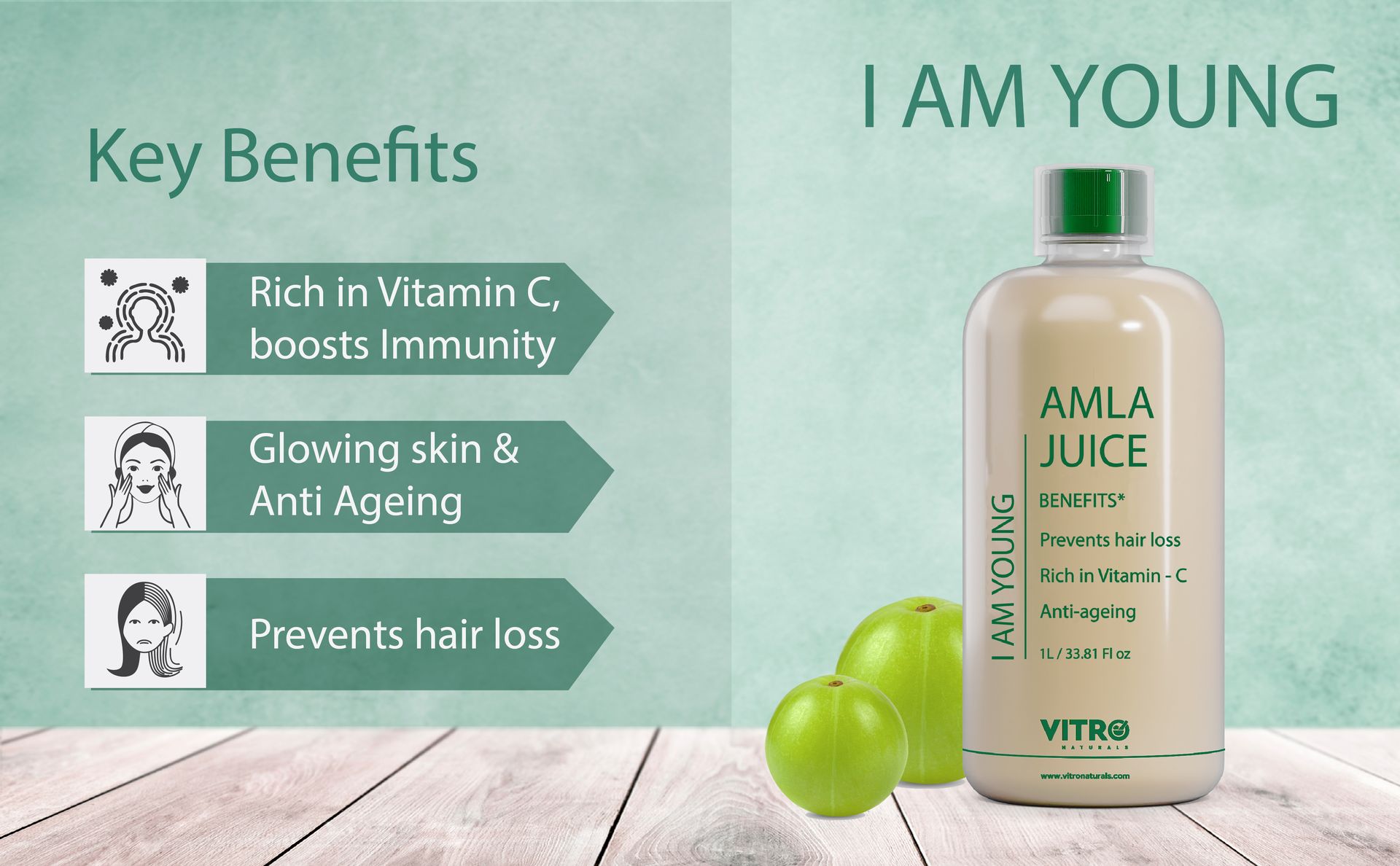 Vitro Amla Juice 1L | Promotes Hair Health & Digestion | Natural Source of Vitamin C | No Added Sugar