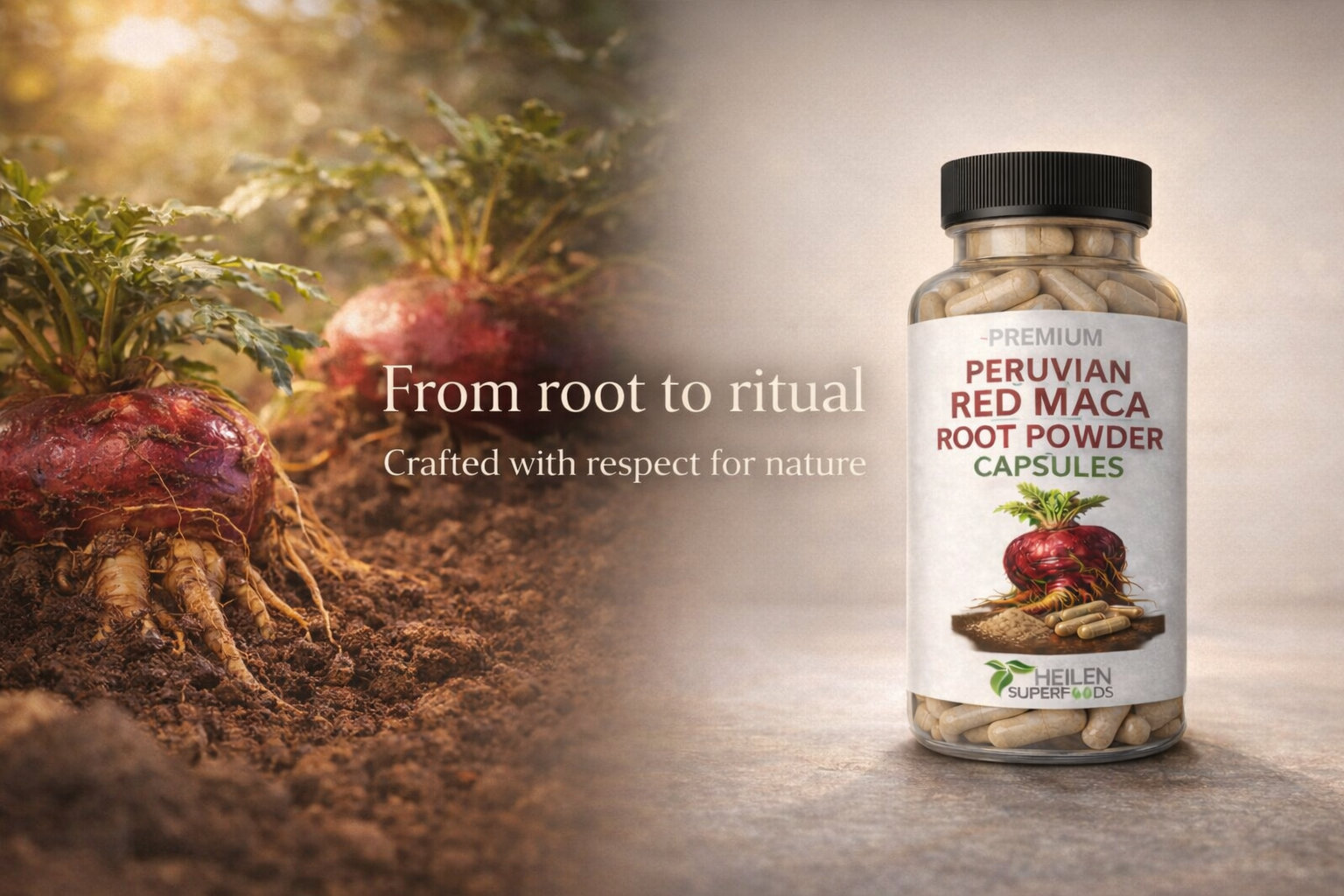 Heilen Biopharm Premium Peruvian Red Maca Root Capsules – 500 mg x 180 – Pack of 1 – Energy, Hormonal Balance & Vitality Booster for Men & Women