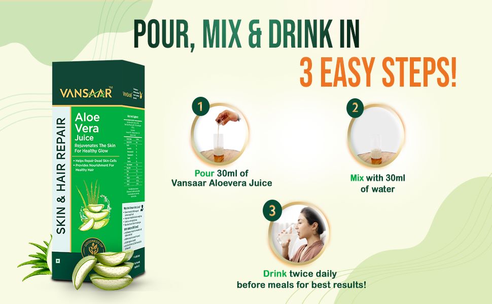 Vansaar Aloe Vera Juice - 1L | For Glowing Skin & Healthy Hair | 100% Natural, Cold Pressed with Pulp