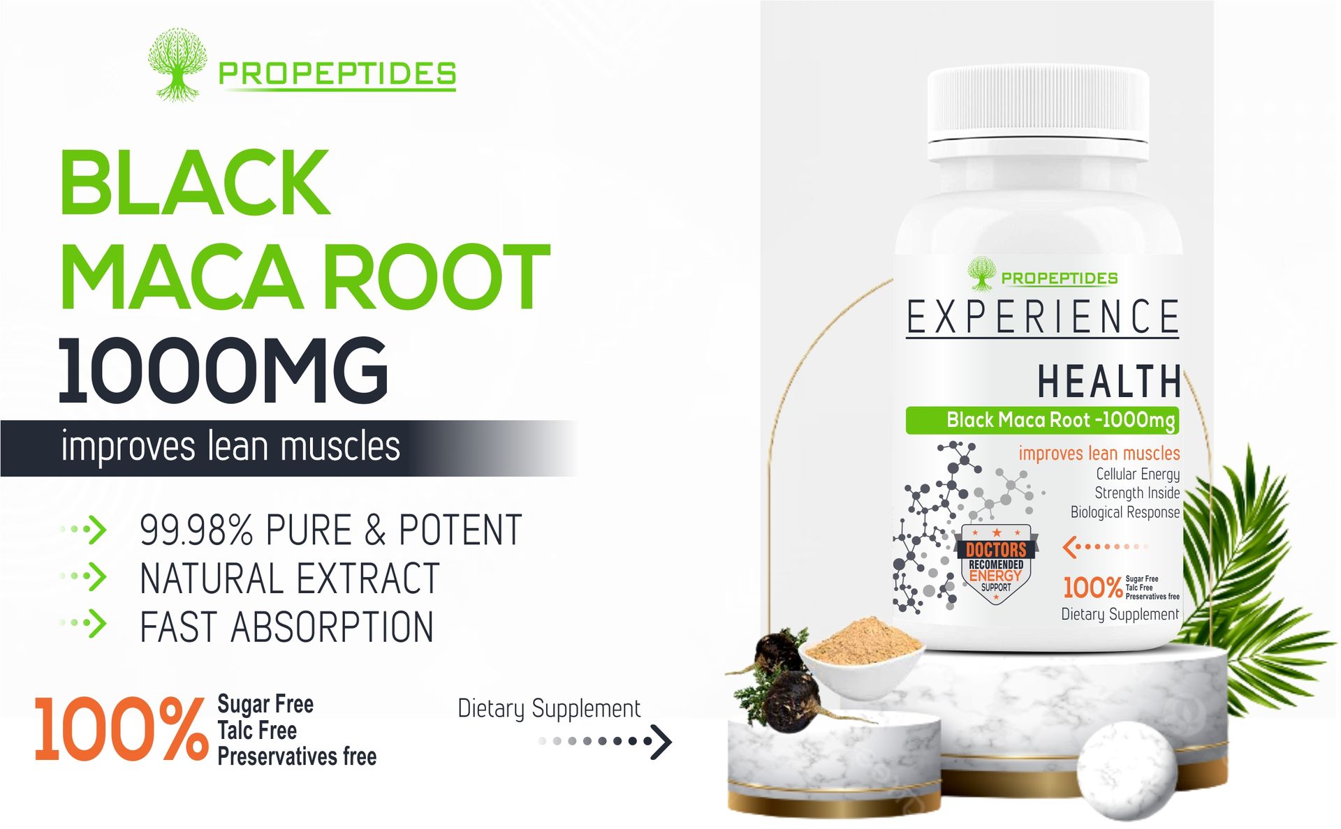Maca Root Powder Extract 1000mg Black Peruvian (98% Maca Root) Standardized, and Gelatinized, As dietary Supplement 60 Tablets