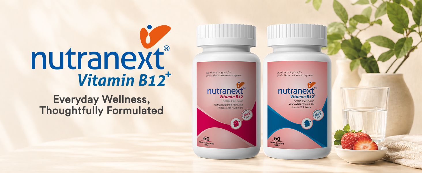 Nutranext® Vitamin B12 plus Chewable Tablets | with Vitamin B6, Folic Acid & Vitamin D | Supports Energy, Nerve & Brain Health | Strawberry Flavour | 60 Veg Tablets