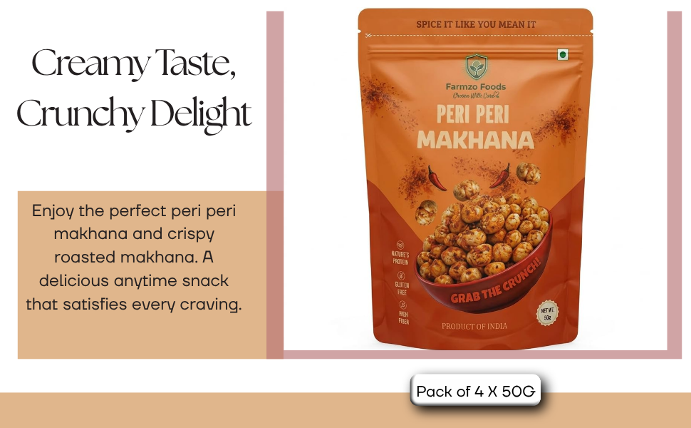 Farmzo Foods Peri Peri Makhana | Pack of 5 X 50G | Crispy Roasted Fox Nuts | 250G