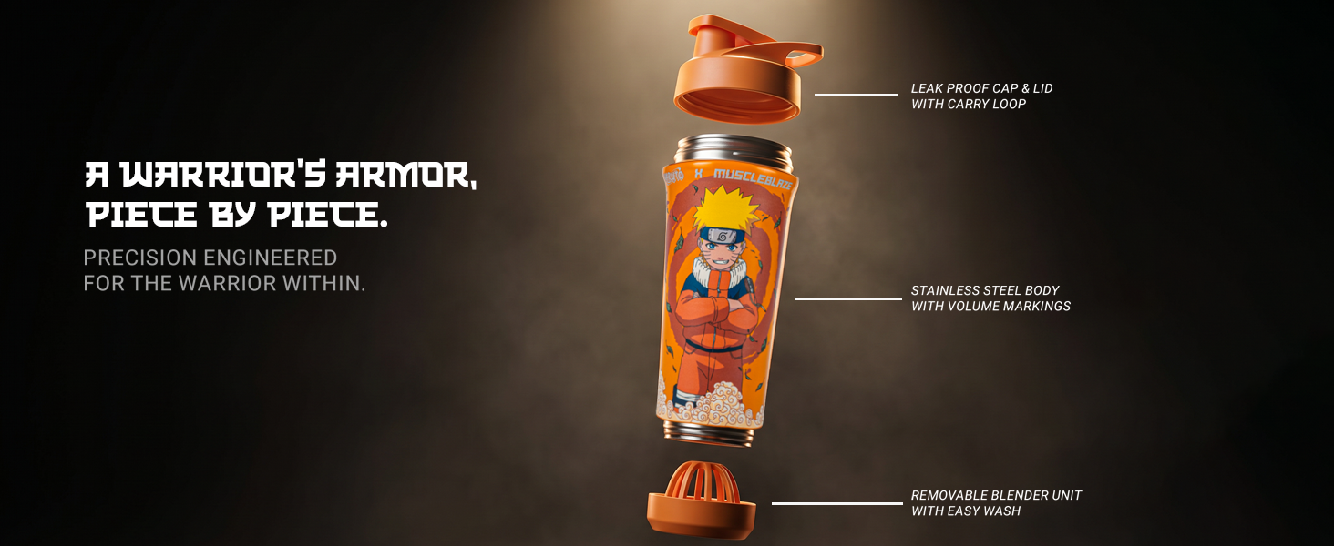 MuscleBlaze x Naruto Legacy Stainless Steel Shaker, Shinobi Orange