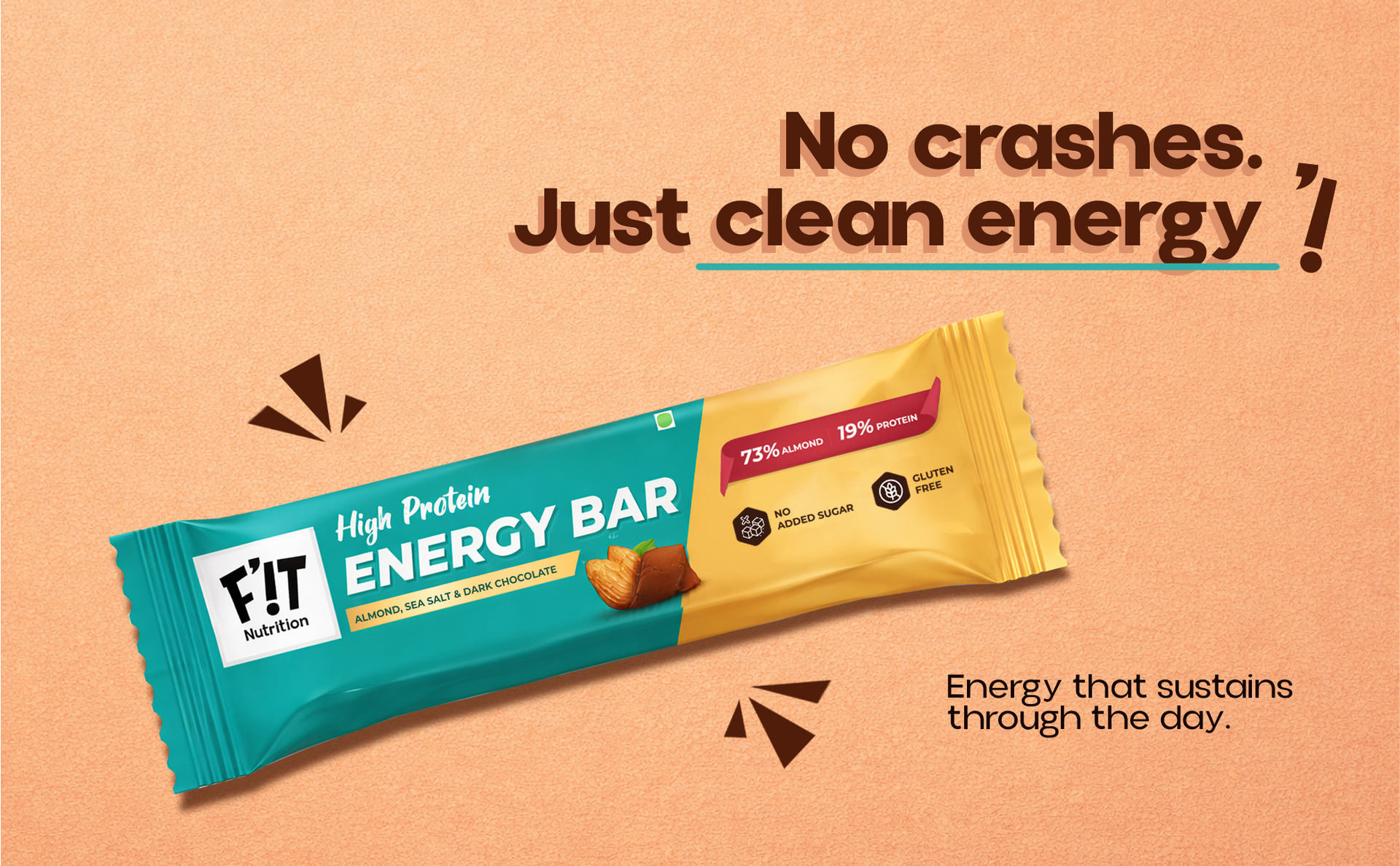 FiT Nutrition High Protein Energy Bar - Almond, Sea Salt & Dark Chocolate | 73% Almonds + Sea Salt - Tastes Like A Treat | No Added Sugar, No Artificial Flavours, Gluten Free - Healthy & Tasty Snack For Kids & Adults (4 x 35gm)