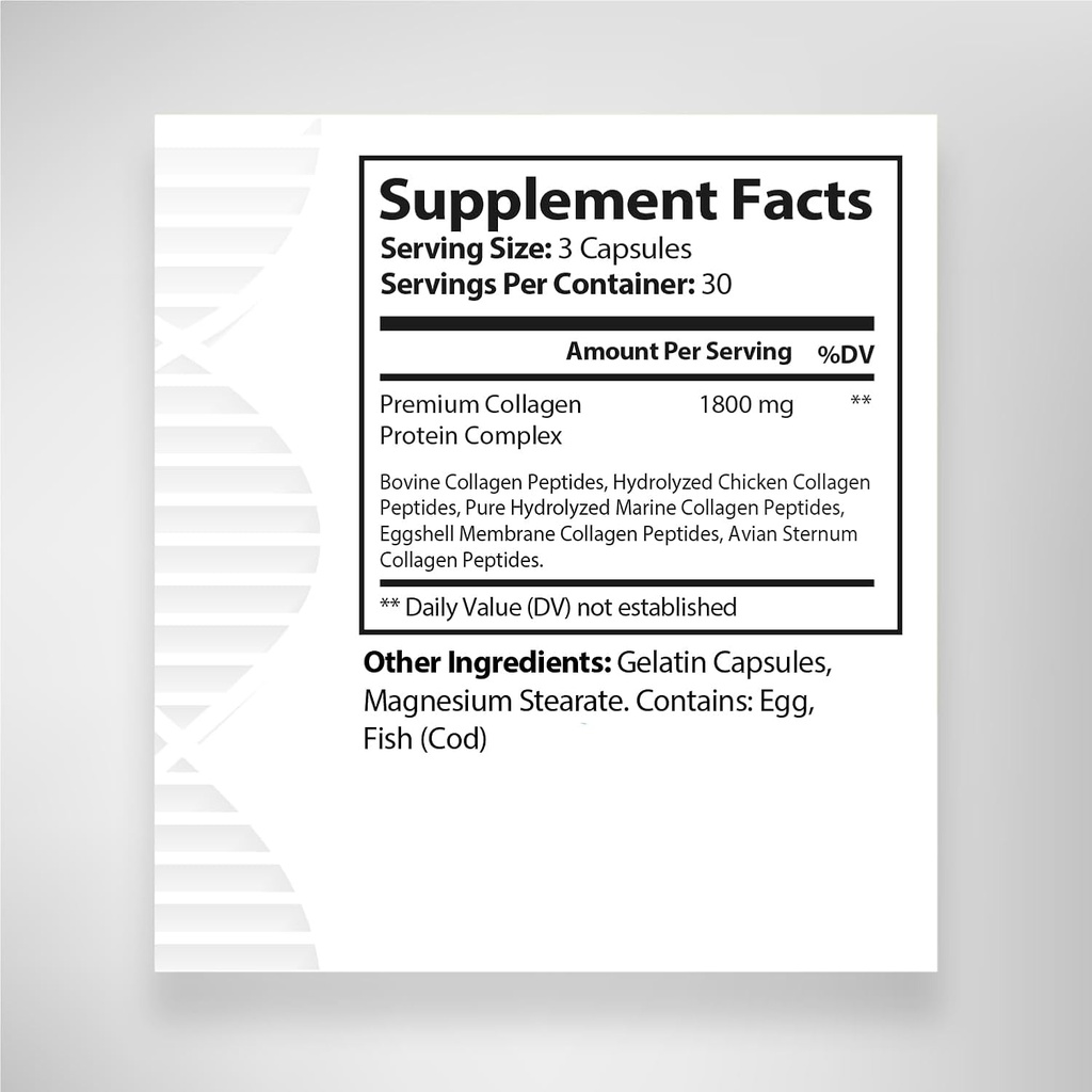 Premium Collagen Complex 90 Capsules Supports Healthy Skin, Nails, Bones & Joints Collagen Peptides, Type I, II, III, V, X, Made in USA - Non-GMO, Gluten Free 6