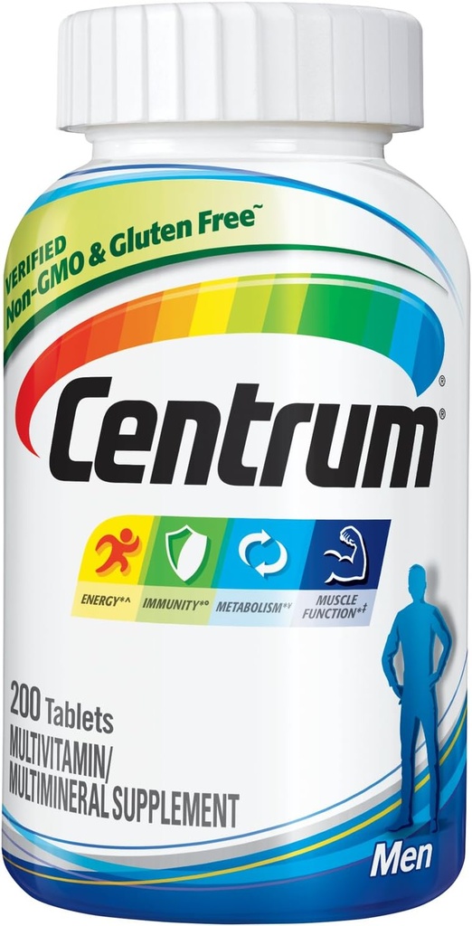 Centrum Multivitamin for Men, Multivitamin/Multimineral Supplement with Vitamin D3, B Vitamins and Antioxidants, Gluten Free, Non-GMO Ingredients, Tablet, 200 Count 2
