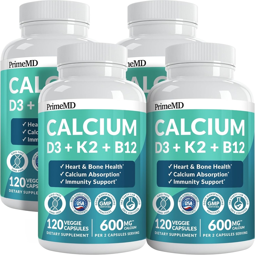 4-in-1 Calcium Supplements for Women and Men - Calcium with Vitamin D3 K2 5000 IU Supplement, 601mg per Serving for Heart, Bones & Body Defenses - Gluten-Free, Vegan-Friendly (480 ct) 2
