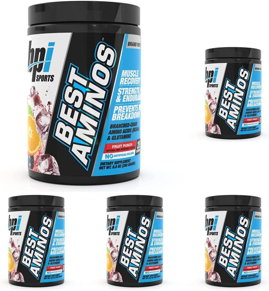 BPI Sports Best Aminos - BCAA Powder Post Workout & Glutamine Recovery Drink with Branched Chain Amino Acids for Hydration & Recovery, for Men & Women - Fruit Punch - 25 Servings (Pack of 5) 2