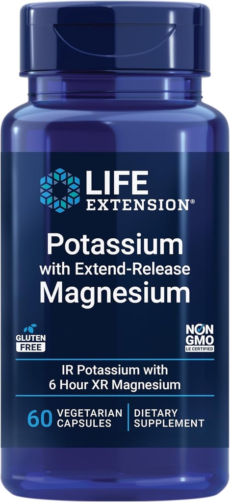 Life Extension 99mg Potassium with Extend-Release Magnesium 250mg, 100 Veg Caps (Pack of 2) - Gluten-Free – Non-GMO – Vegetarian Supplement for Men and Women - Dual-Action Mineral Formula 6