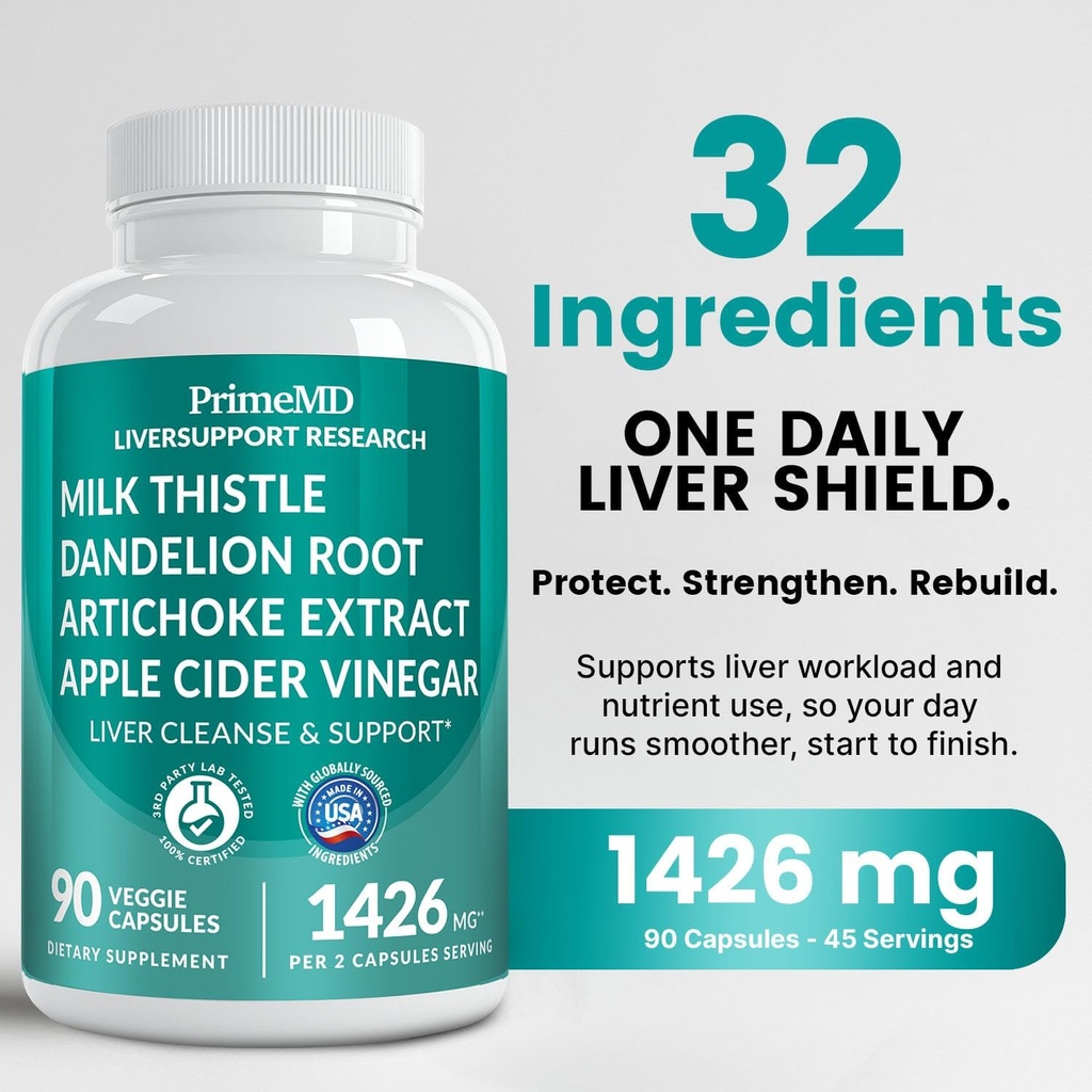 32-in-1 Liver Cleanse Detox and Repair with Milk Thistle, Silymarin, Artichoke Extract, Beetroot Powder - Gallbladder Supplement with Active Liver Health Formula - 1426mg (90ct, Pack of 3) 3