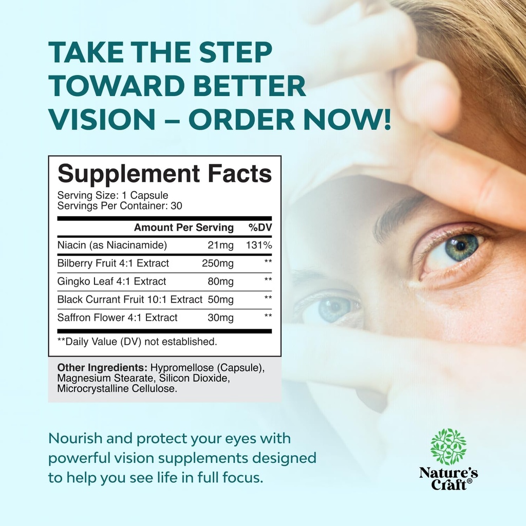 Eye Pressure Support with Bilberry Extract - Vegan Eye Health Supplement for Adults For Ocular Pressure Relief with Saffron Ginkgo Niacin and More Vitamins Vision Support (2 Month Supply) 4