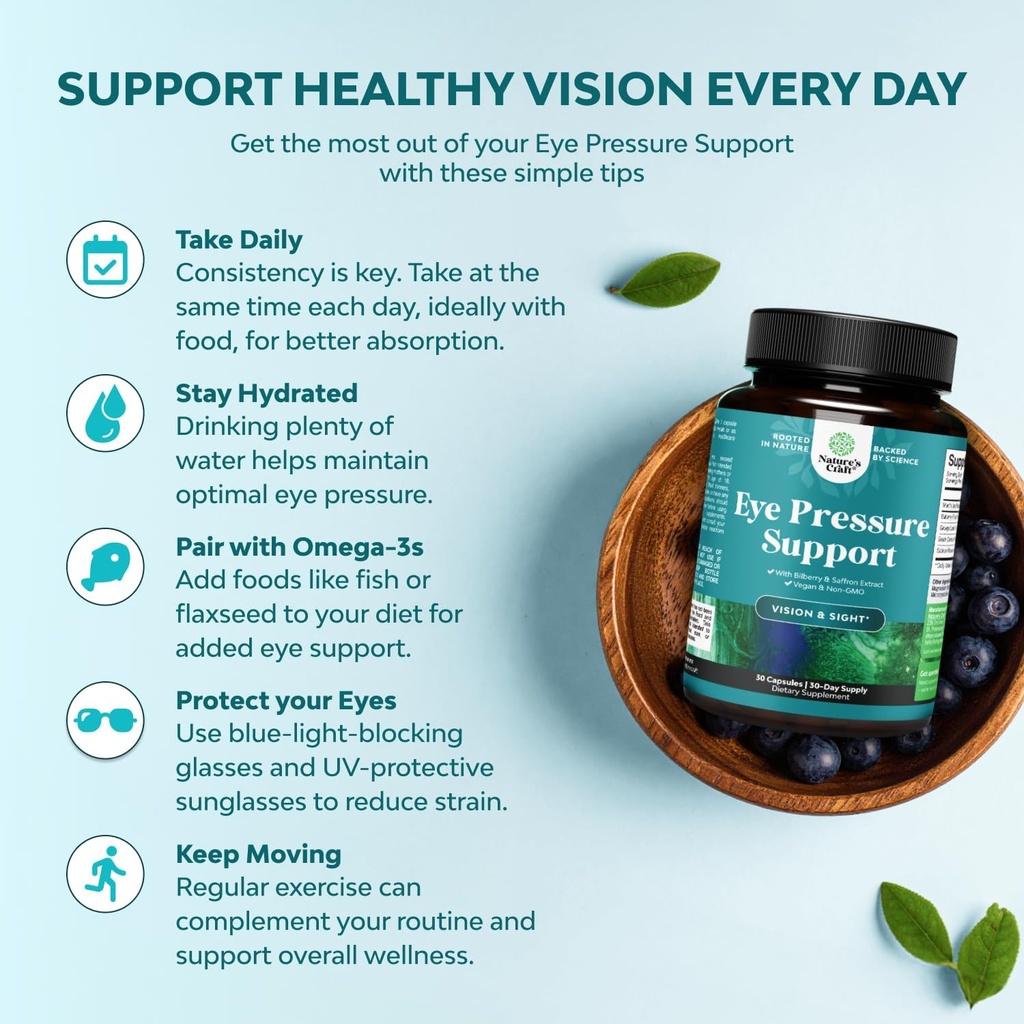 Eye Pressure Support with Bilberry Extract - Vegan Eye Health Supplement for Adults For Ocular Pressure Relief with Saffron Ginkgo Niacin and More Vitamins Vision Support (2 Month Supply) 5