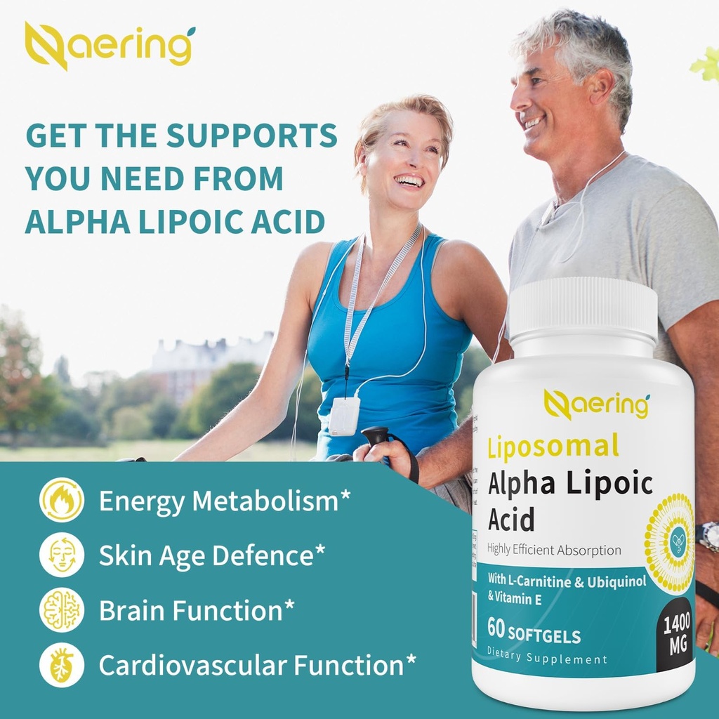Liposomal Alpha Lipoic Acid 1400mg Softgels, ALA Supplement with L-Carnitine 1000mg, Ubiquinol (Active CoQ10) 100mg and Vitamin E 10mg,Alpha-Lipoic Acid for Antioxidants, Nerve,Energy 180 Softgels 6