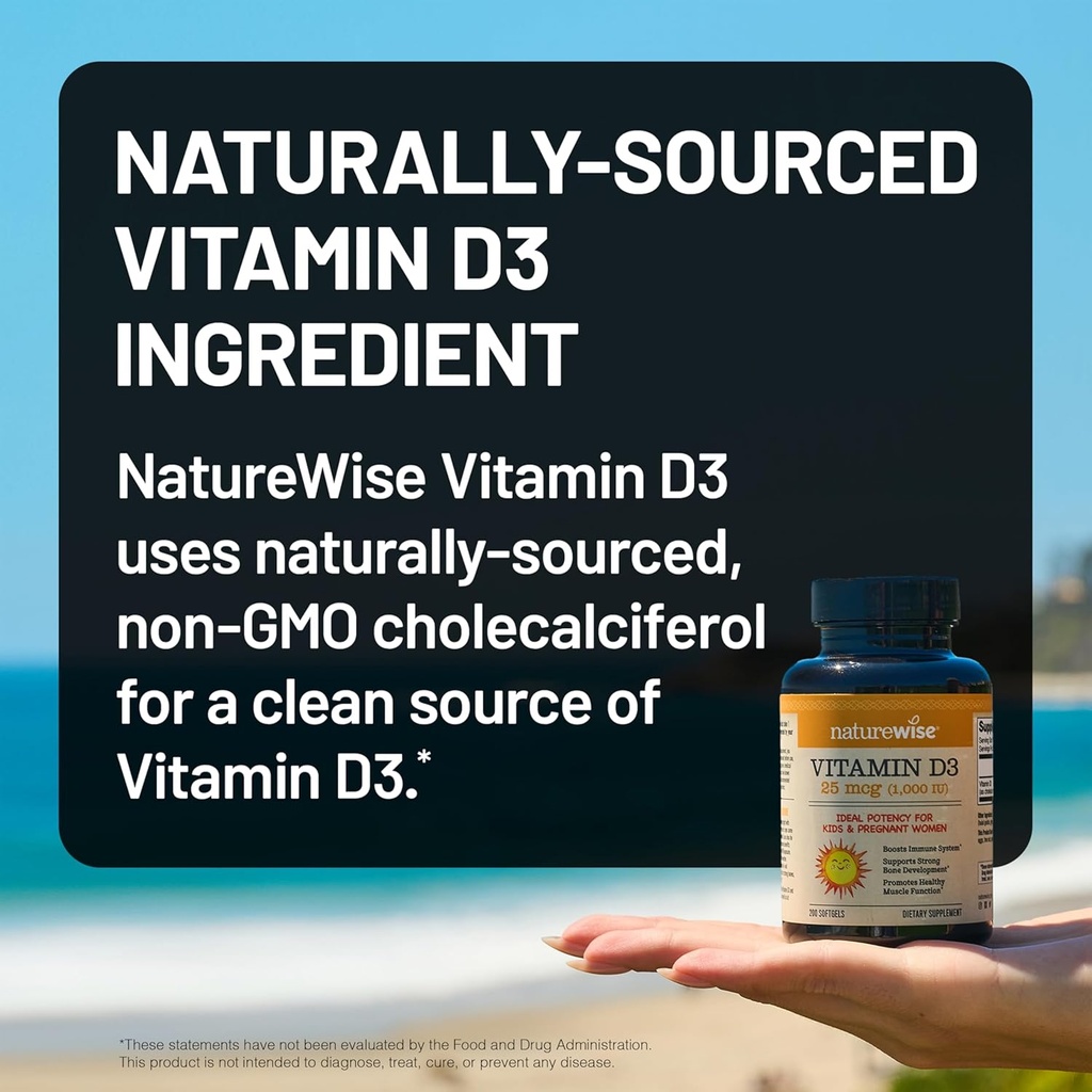 NatureWise Vitamin D3 1000iu (25 mcg) 200-Day Supply for Immune Support, Healthy Muscle Function, and Bone Health - Non-GMO, Gluten Free in Organic Extra Virgin Olive Oil, (Mini Softgel), 200 Count 5