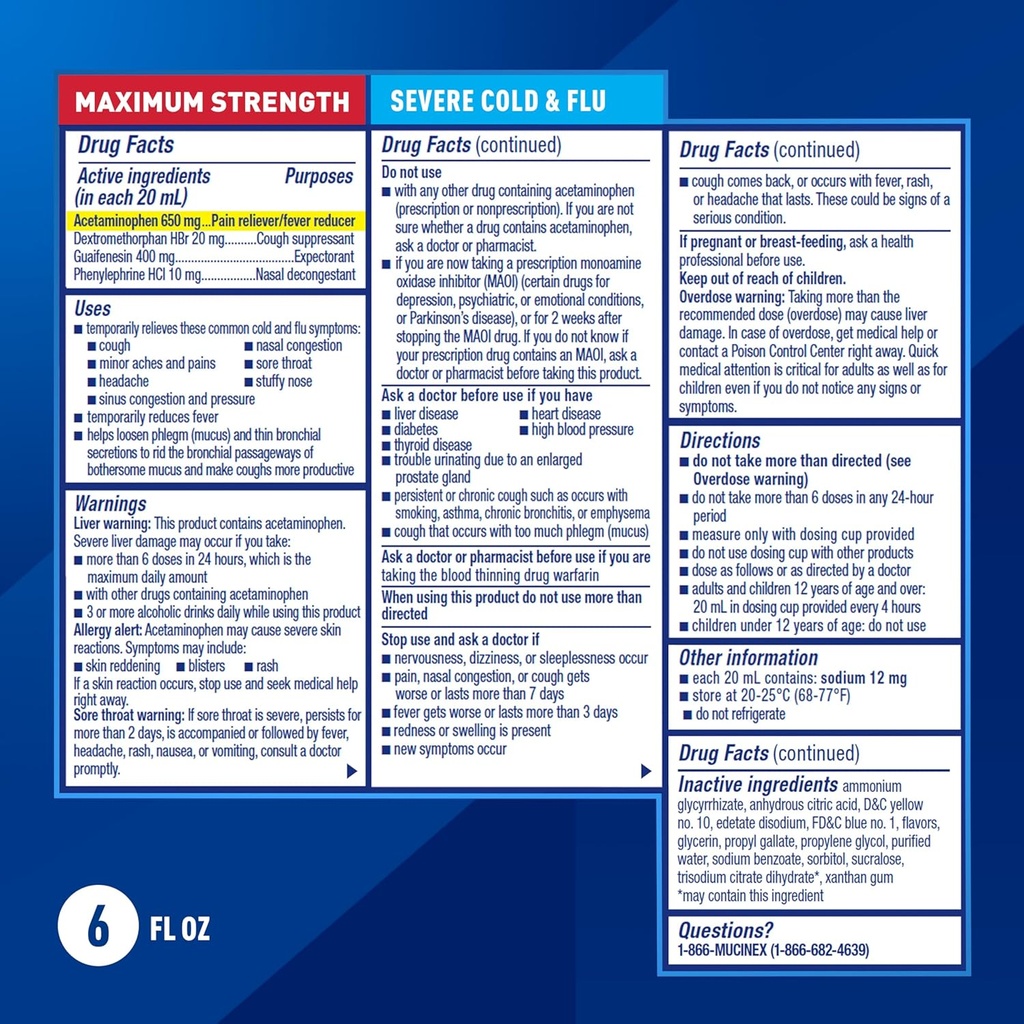 Mucinex Fast-Max Kickstart Severe Cold and Flu Medicine for Adults, Liquid Cold Medicine & Cough Medicine for Adults, Generic Expectorant Guaifenesin & Cough Suppressant Dextromethorphan, 6 Fl Oz 6