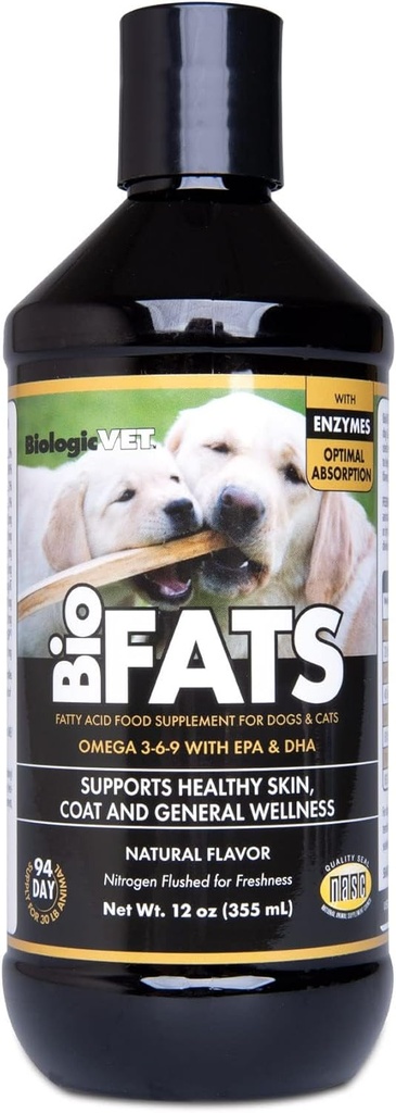 BiologicVET BioFATS - Contains Omegas 3, 6 & 9 - with EPA, DHA & ALA - for Dog & Cat - Skin & Joint Health Support - Includes Fish, Flaxseed & Olive Oil - 12 fl. oz. 2