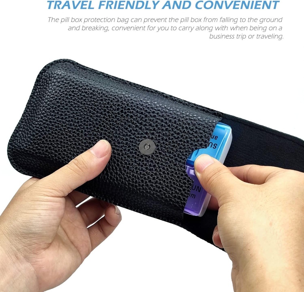 VOFOON Travel Pill Organizer 2 Times a Day, PU Leather Portable Pill Case for Women/Men, 7 Day AM PM Pill Box with Travel Pouch Medicine Organizer for Vitamins Medicine Fish Oils Supplements (Small) 6