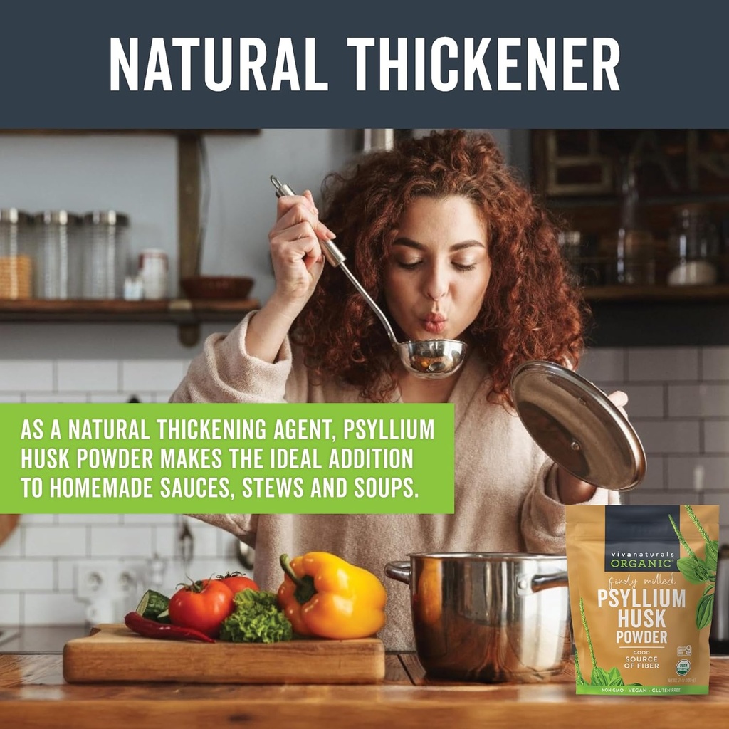 Viva Naturals Organic Psyllium Husk Powder, 24 oz - Finely Ground, Unflavored Plant Based Superfood - Good Source of Fiber for Gluten-Free Baking, Juices & Smoothies - Certified Vegan, Keto and Paleo 5