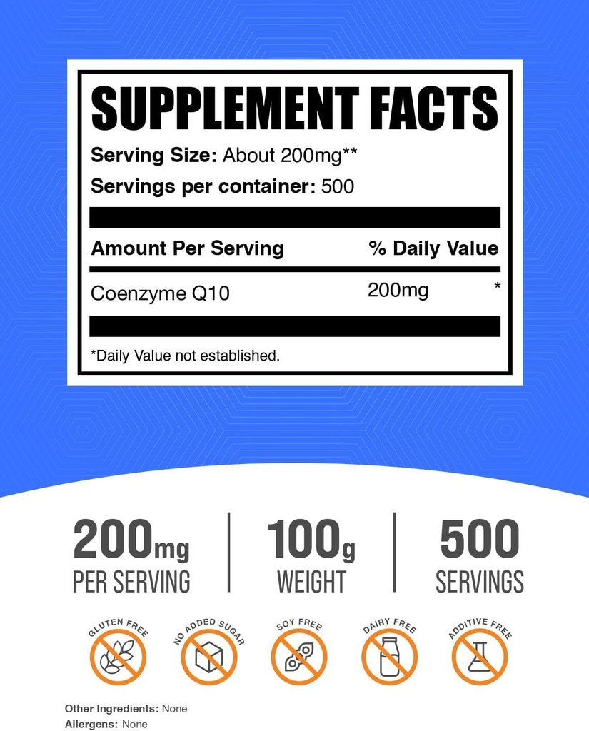 BulkSupplements.com Coenzyme Q10 Powder - Coenzyme Q10 200mg Supplement, Nutritional Supplement - Gluten Free, 200mg per Serving, 100g (3.5 oz) (Pack of 1) 3