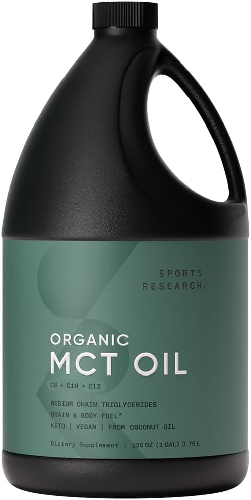 Sports Research Keto MCT Oil from Organic Coconuts - Fatty Acid Fuel for Body + Brain - Triple Ingredient C8, C10, C12 MCTs - Perfect in Coffee, Tea, & More - Non-GMO & Vegan - Unflavored (128 Oz) 2