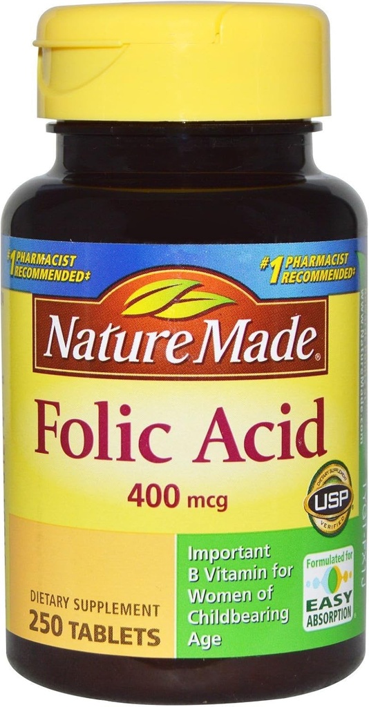Nature Made Folic Acid 400 mcg (665 mcg DFE) Tablets, 250 Count (Pack of 3) 2