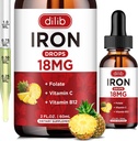 Liquid Iron Supplement for Women & Men Iron Drops Iron Supplements for Anemia with Folate, Vitamin C, B12 for Red Blood Cell Support-Pineapple Flavor, 2 Fl Oz