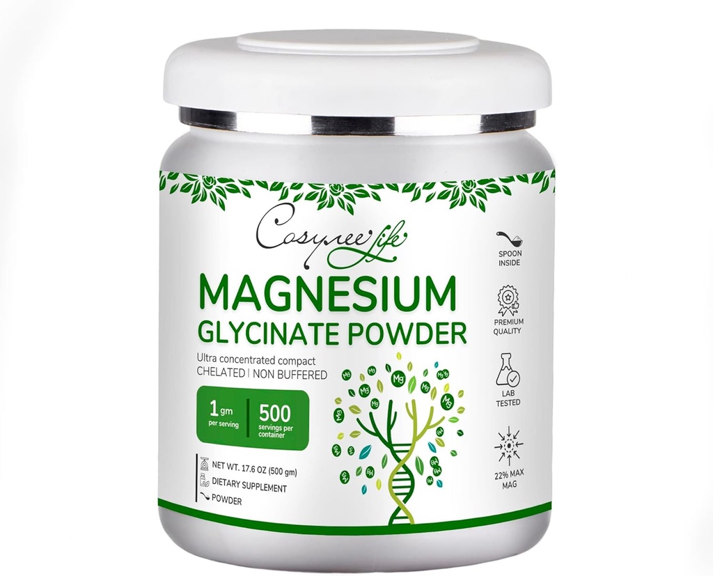 Cosynee Magnesium Glycinate Powder | Ultimate Calming Magnesium Supplement, Potent Magnesium Powder Supplement (17.6oz (500g))