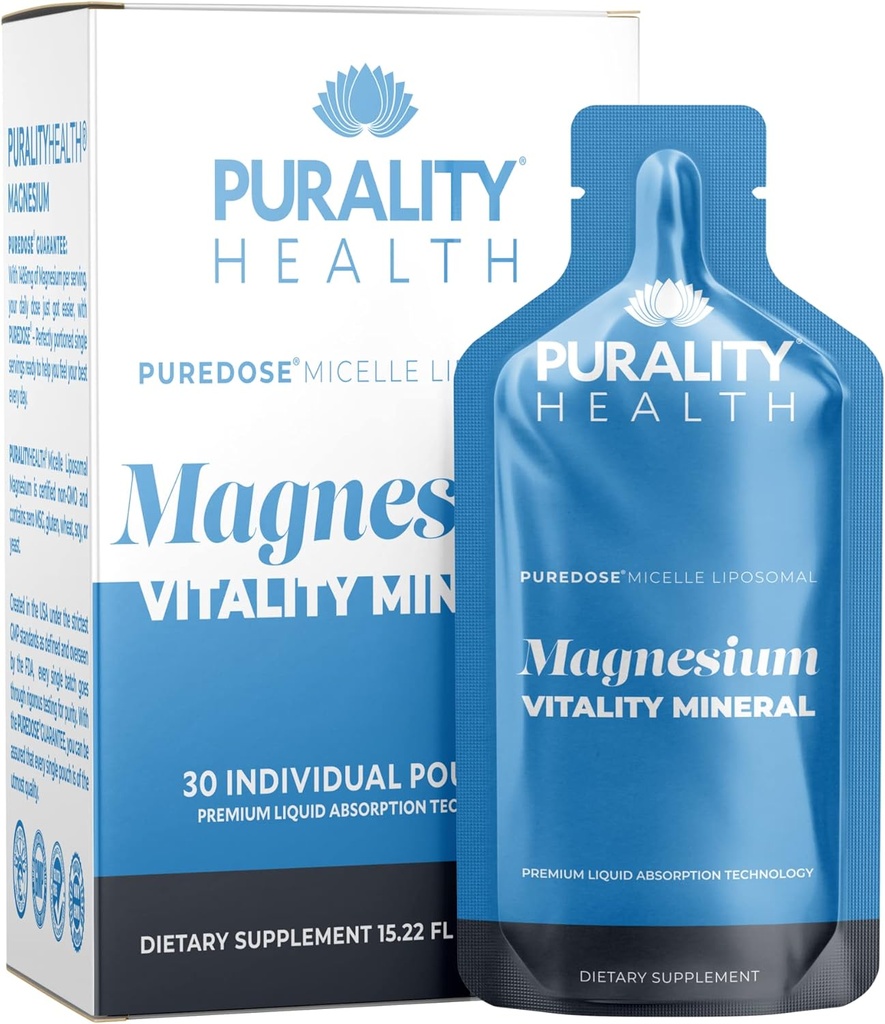 Purality Health Magnesium, Micelle Liposomal, Enhanced Absorption, Magnesium Bisglycinat, Vegan, leicht zu nehmen Pouches, 30 Tage Versorgung
