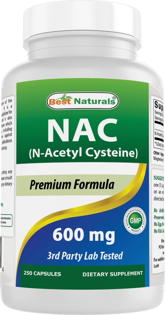 Best Naturals NAC - N Acetyl Cystein 600 mg 250 Kapseln - n Acetyl Cystein - Leistungsstarkes Antioxidans