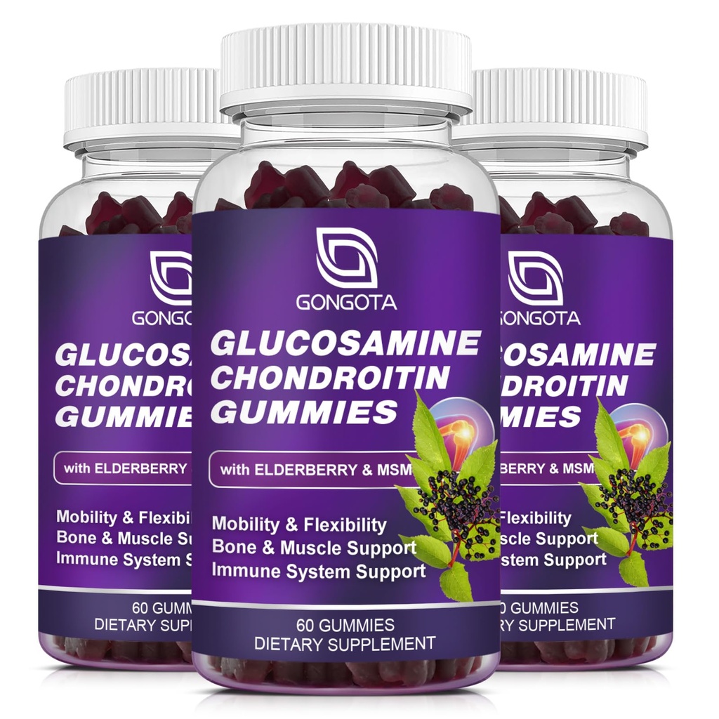 Glucosamin Chondroitin Gummies - 2-Pack, extra Stärke 1500mg Glucosamin mit MSM & Elderberry, Flexibilitätsunterstützung, beste Cartilage & Immununterstützungsergänzung für Herren und Mütze - 180 Gummie