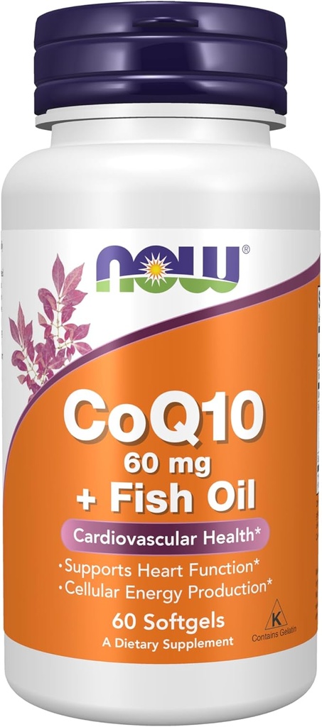 MAINTENANT compléments alimentaires, CoQ10 60 mg avec huile de poisson Oméga 3, santé cardiovasculaire*, 60 softgels