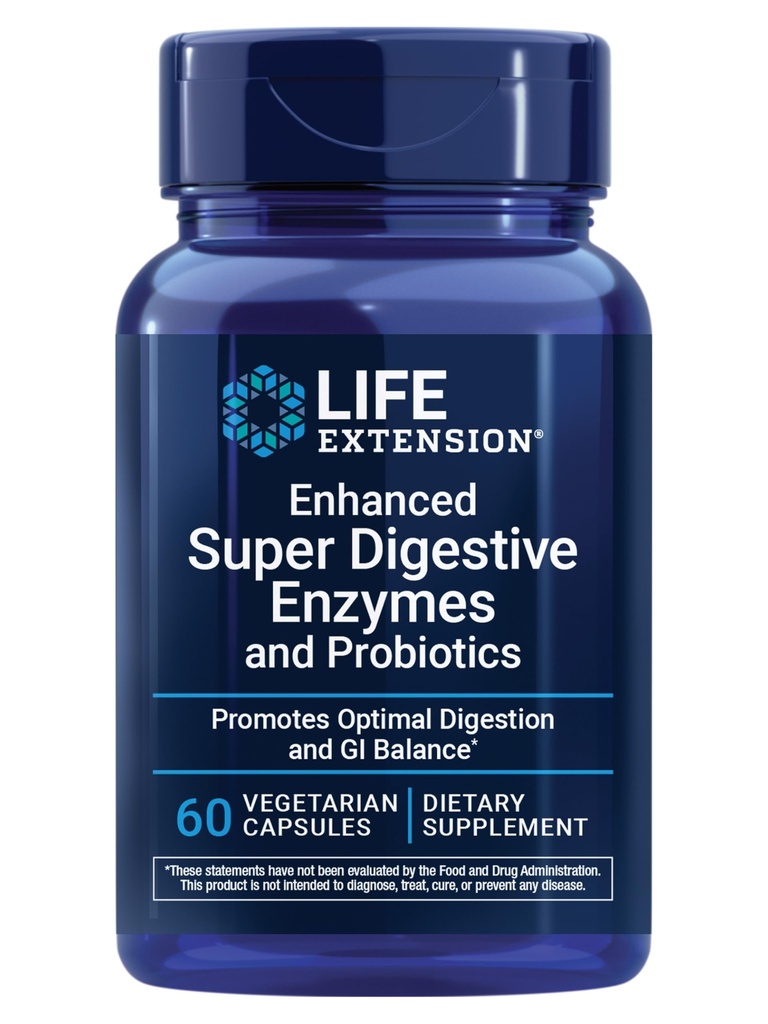 Life Extension Enhanced Super Digestive Enzymes and Probiotics – B. coagulans Probiotic, 10 Verdauungsenzyme – Unterstützt Verdauung, Komfort & GI Balance – Non-GMO, Vegetarisch – 60 Kapseln