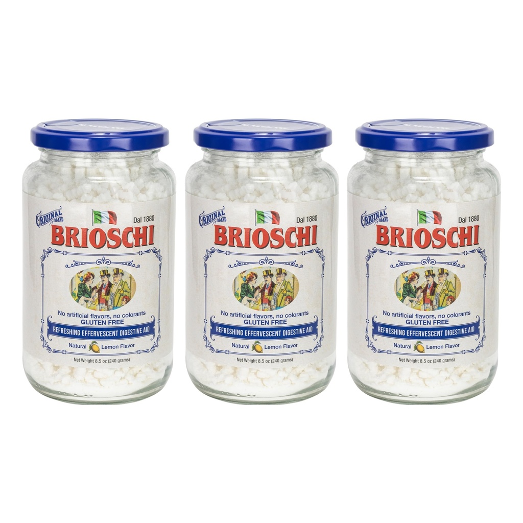 Brioschi [Pack 3 italienische Zitrone Flavored Refreshing Effervescent | Verdauungshilfe, Sodbrennen, Upset Stomach, Säure Verdauung | Glutenfrei, keine Farbmittel, keine künstlichen Geschmacksrichtungen | 8,5 Unze Glas