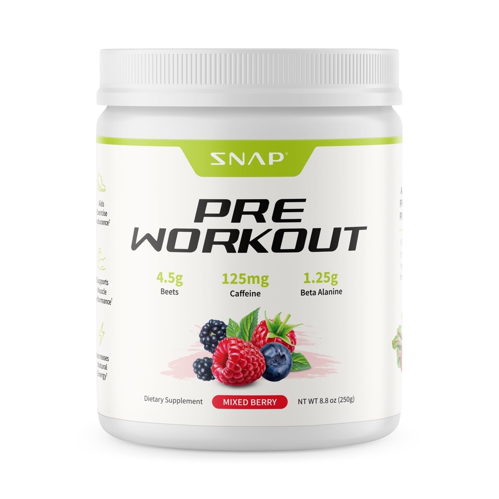 Snap Supplements Pre Workout Beet Root Powder, Nitric Oxide Preworkout Ergänzung für Männer und Frauen - Energie und Herz Gesundheit Unterstützung, 8.8 Unze, (30 Servierungen,1 Monat Versorgung), Mischbeere