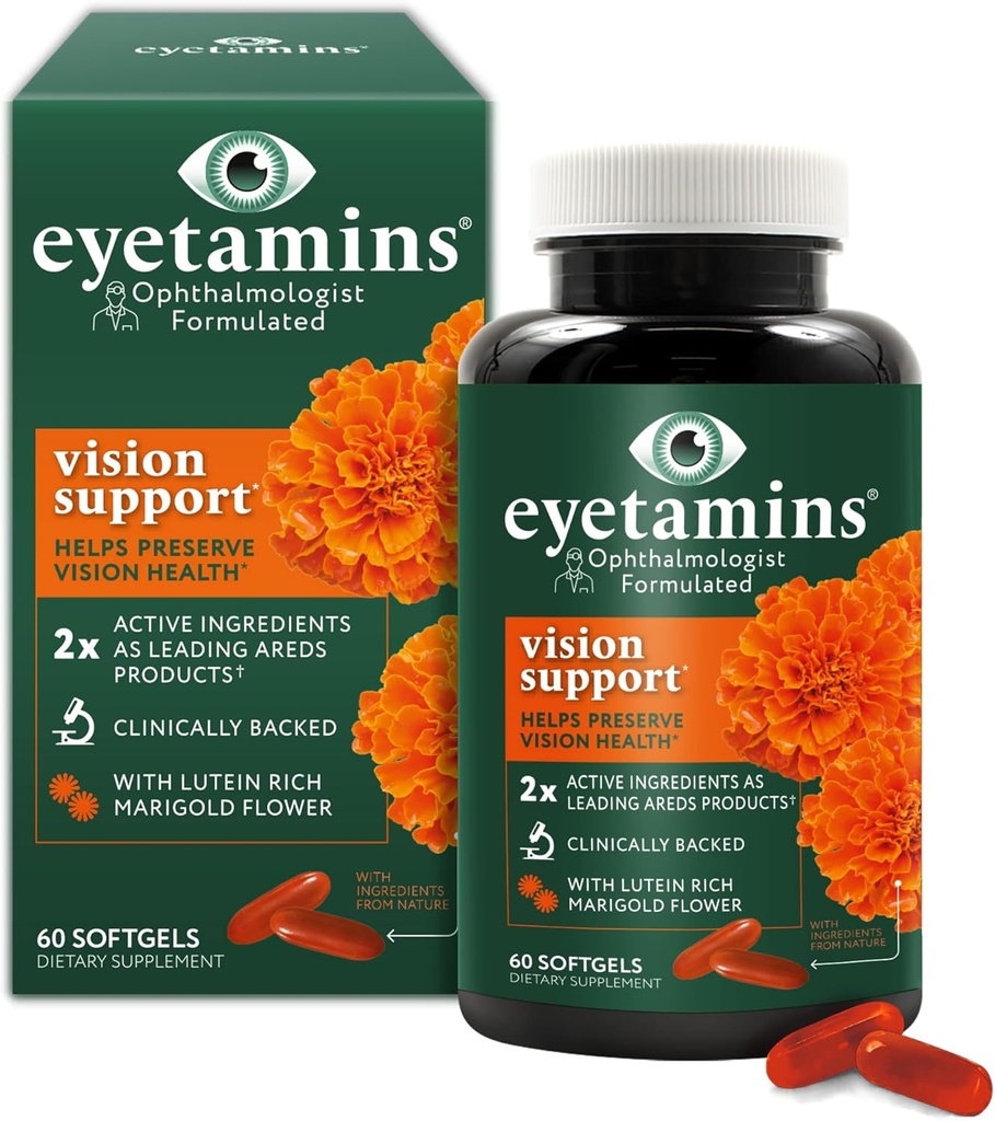 Eyetamins Vision Support - 60 Capsules‚ Ophthalmologist-Formuliert - 2X Lutein und Zeaxanthin führender Marken - Pflanzenbasiert, natürlich - Vegan und Non-GMO Formel (60 Count)