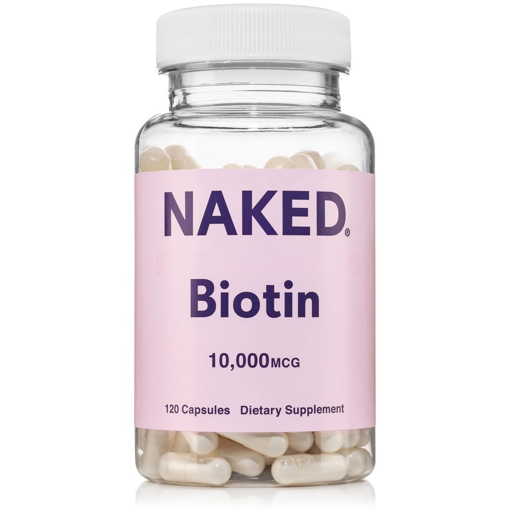 NAKED Biotin 10.000mcg - Max Strength Vitamin B7 Ergänzung für gesundes Haar, Haut und Nägel Unterstützung - Non-GMO, Gluten-Free, Vegan - Unterstützt Keratin Produktion - 120 Kapseln