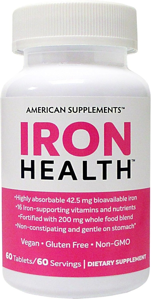 Iron Health 42.5 Mg Non-Constipating Iron mit 16 eisenhaltigen Vitaminen und Nährstoffen einschließlich Vitamin C 60 Tabletten