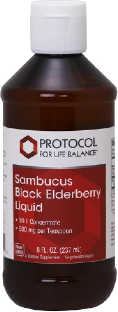 PROTOKOLL FÜR LIFE BALANCE Sambucus Black Elderberry Liquid - 500 mg Black Elderberry - für Wellness-Unterstützung - mit natürlich vorkommenden Verbindungen - Non-GMO, Kosher & Vegan - 8 fl oz