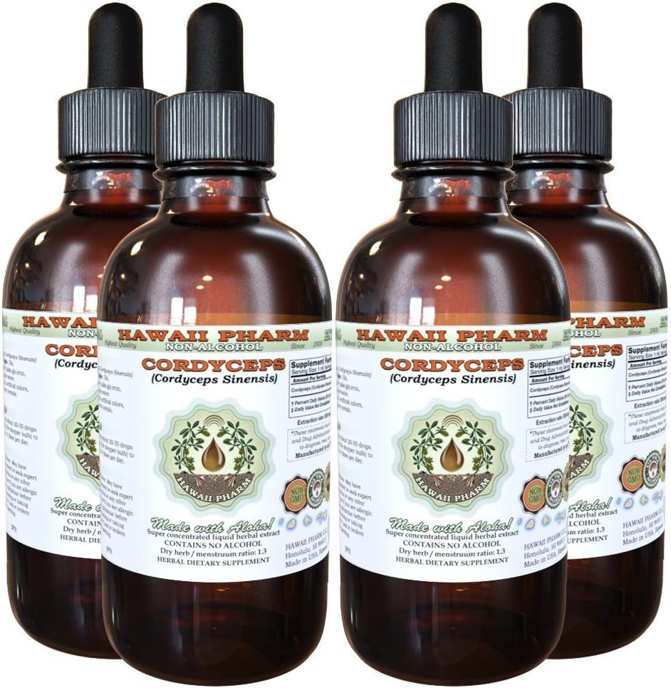 Cordyceps Alkoholfreie Flüssigextrakt, Cordyceps (Cordyceps Sinensis) Pilz Glycerite Hawaii Pharm Natürliche Kräuterergänzung 4x4 oz
