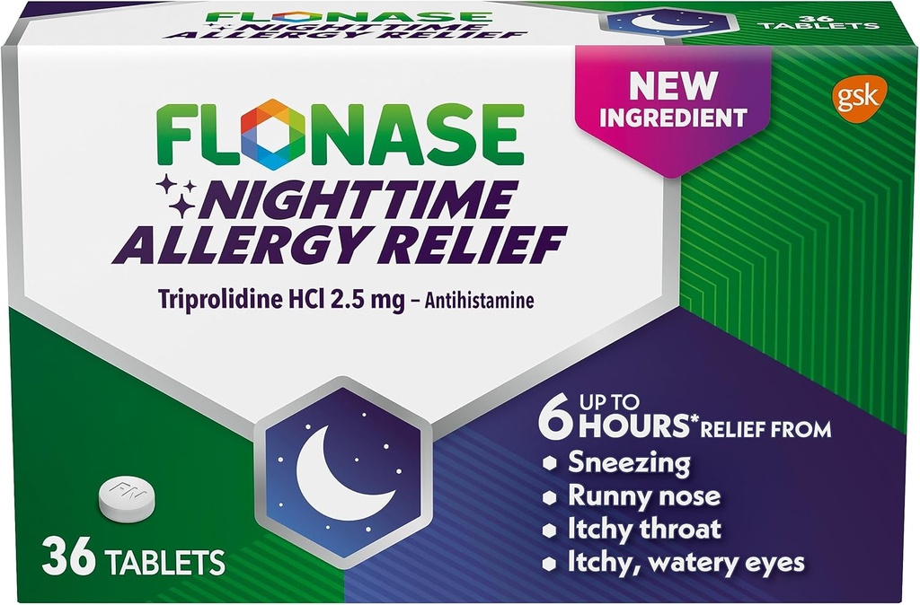 Comprimés antiallergiques de nuit Flonase, jusqu'à 6 heures de médecine antiallergique - 36 comprimés enduits