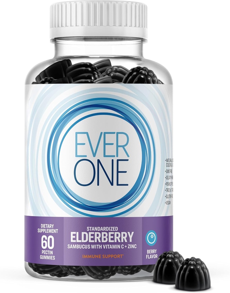 Sambucus Elderberry Gummies for Adults with Vitamin C and Zinc- Immune Support Supplement - Vegan, Gelatin Free, Gluten Free, GMO Free- Delicious Berry Flavored, Black Elderberry Immune Gummy Vitamins