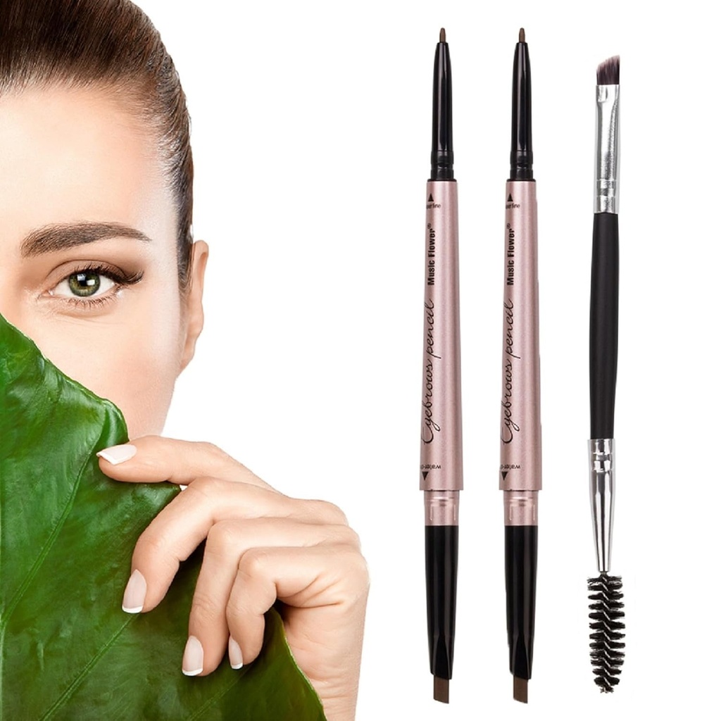 2 Pack Augenbraue Bleistift, Wasserdichte Augenbraue Make-up mit Dual-Ends, Professionelle Brow Enhancing Kit mit Augenbraue Brush (Dark Brown #1)