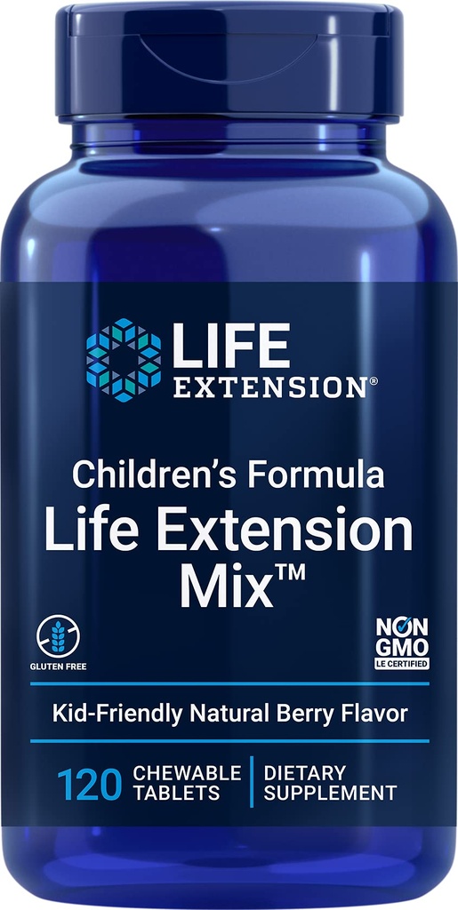 Life Extension Children's Formula Mix™, multivitamin for Kids, 18 Essential Vitamins and Minerals, Berry Flavored with no Added Sucrose, Gluten-Free, Non-GMO, 120 chewable Tablets