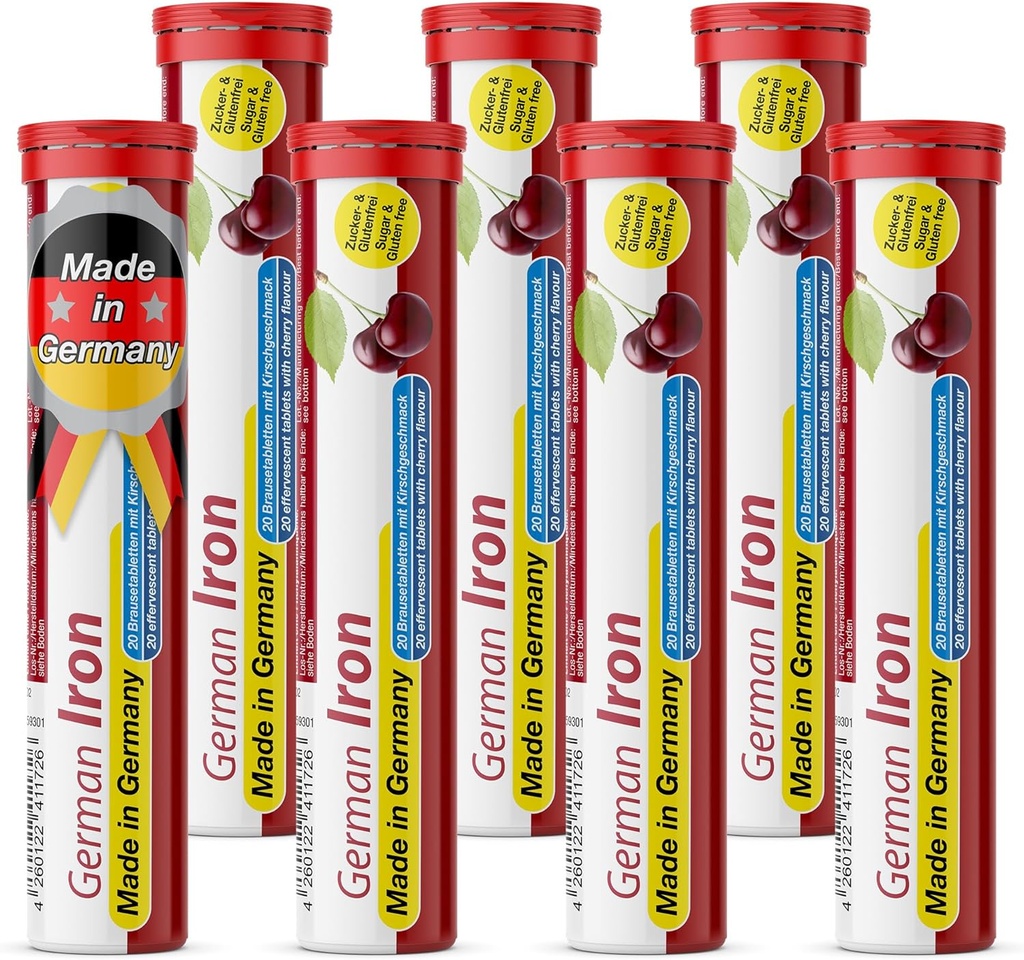 T&D allemand de fer 14 mg - 140 Végétaux boissons comprimés effervescents - Cherry Flavor - Fabriqué en Allemagne