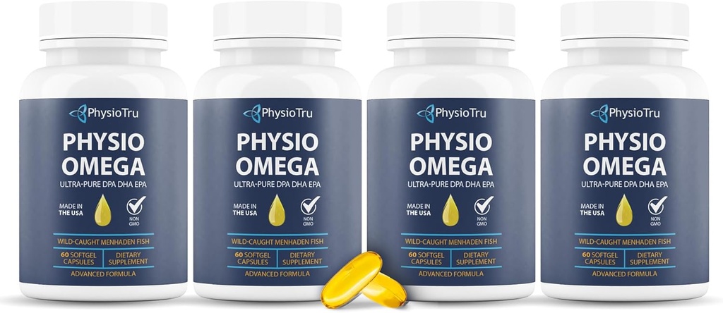 Physio Omega 2400mg Fischöl mit Omega 3 Fettsäure-Ergänzung - Herz- und Gehirn-Ergänzungen für Erwachsene - Non-GMO, Burpless, Light Citrus Flavor, Sustainable Sourced - 240 Softgels