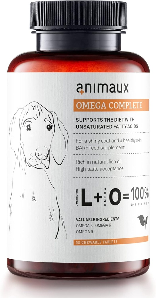 animaux - Omega Complete for Dogs Fish Oil Tablets, Omega 3,6 & 9 Fettsäuren zur Unterstützung von Vitalität, Knochenstruktur, Barf Supplement, Lachsöl für Haut und Mantel, 50 kaubare Tabletten, 100 Tage Versorgung