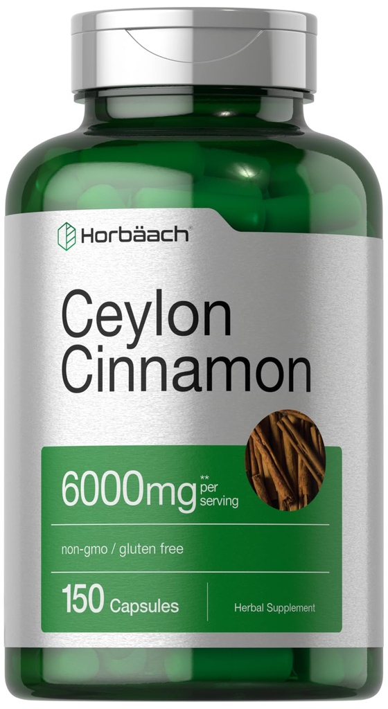 Horbäach Ceylan Capsules de cannelle 6000 mg de 150 Count.