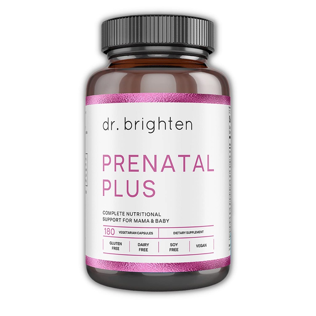 Dr Brighten Prenatal Plus - Formulation des femmes, Vitamines actives B, Minéraux, Antioxydants pour les mères enceintes ou allaitantes, Vegan non OGM, Pas de gluten, Pas de soja - 180 capsules